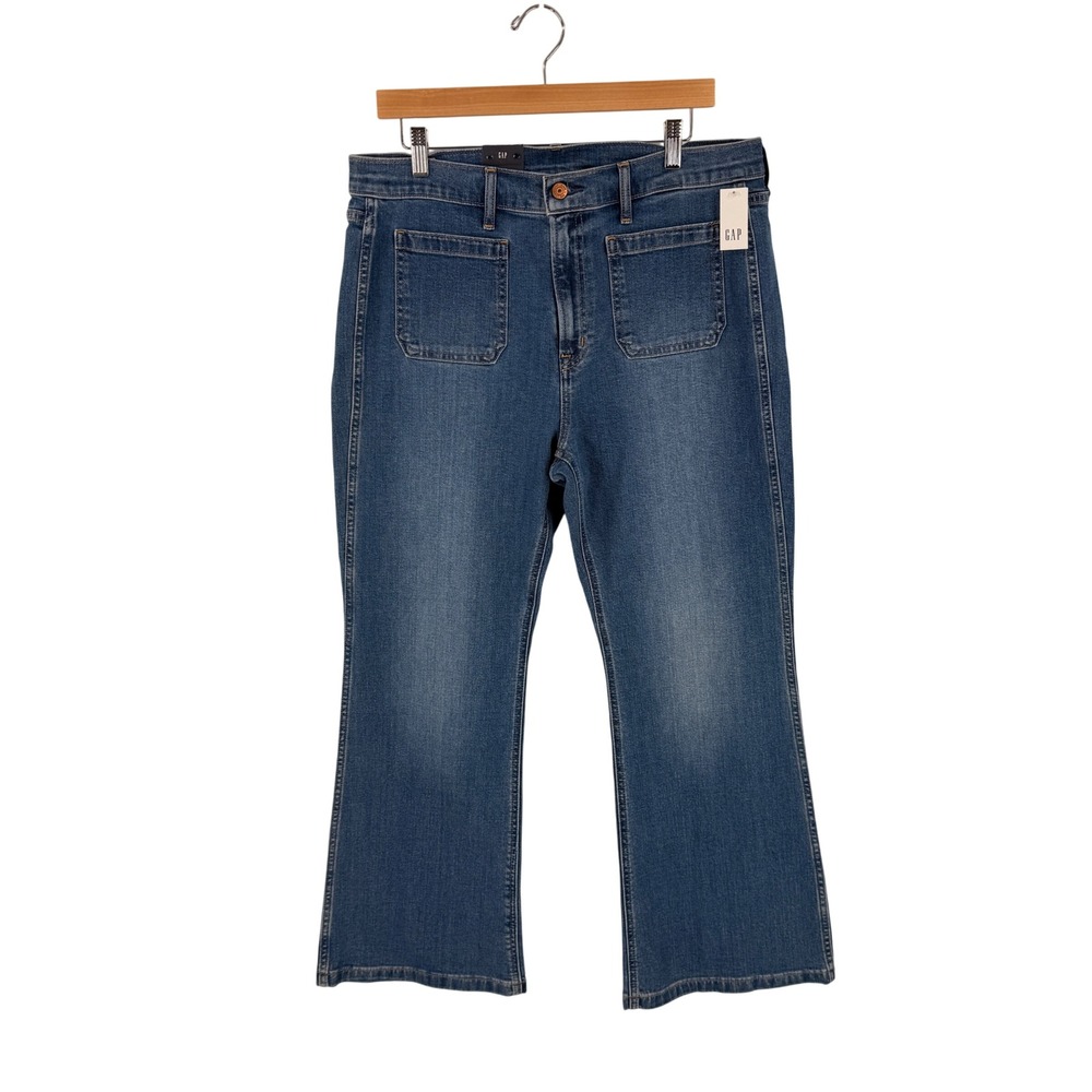 Gap High Rise Wide Leg Jeans Blue 31 Retro Boho Patch Pocket Denim NWT 70s Style